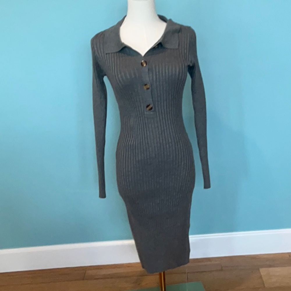 Gray Ribbed Knit Dress